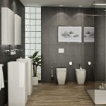 Fontanería blanca en un baño gris