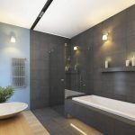 Azulejos de baño marrones y grises
