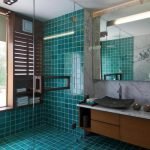 Azulejos turquesa en el baño.