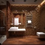 Azulejo marrón en el piso del baño