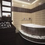 Mosaico marrón en el diseño del baño.