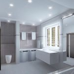 Iluminación puntual en el techo suspendido del baño