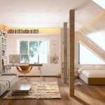 Dormitorio con techo inclinado