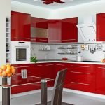 Interior com móveis vermelhos