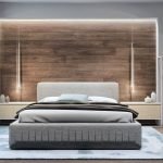 Paneles de madera junto a la cama