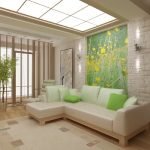 Diseño de interiores en tonos beige y verde photo