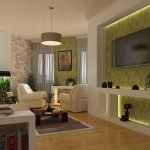 Diseño de interiores en tonos beige y verde photo