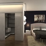 La disposición del vestidor en el dormitorio.