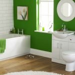 pintando las paredes de verde en el baño