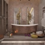 El uso de yeso veneciano para la decoración de paredes en el baño.