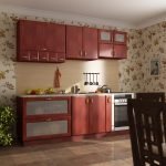 Visualización 3D de una pequeña cocina.