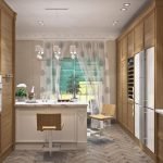 Visualización 3D de la cocina en un estilo clásico.