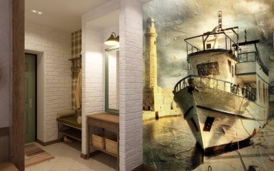 Decoración moderna en el pasillo: paredes, pisos, techos.
