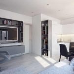 Cocina luminosa con una mesa oscura