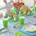 decoración de una mesa infantil en tonos verdes