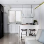 Zonificación de la cocina y sala de estar.