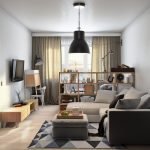 Estante de madera para zonificar la sala de estar