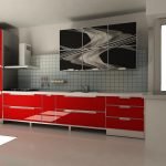 Cocina roja con vidrio