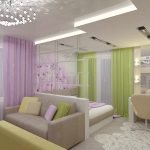 Techo brillante en la sala de estar-dormitorio