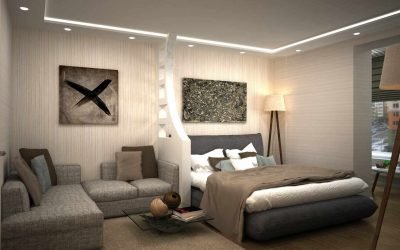Zonificación de la sala de estar y dormitorio en una habitación