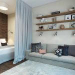 Zonificación de la sala de estar con cortinas.