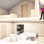 Plano de una casa de dos pisos.