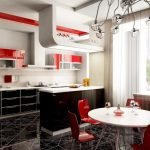 Cocina con detalles en rojo.