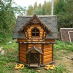 Cabaña de madera con porche